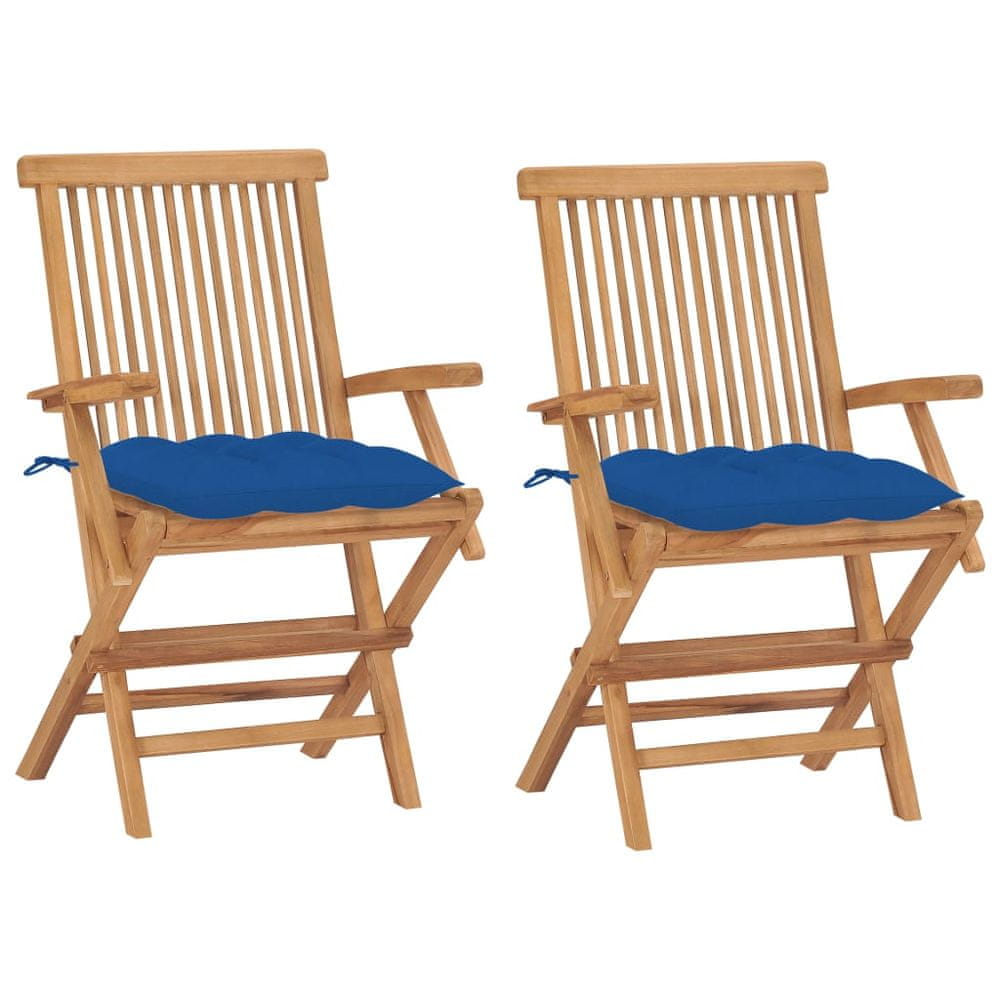 Petromila vidaXL Záhradné stoličky s modrými podložkami 2 ks tíkový masív